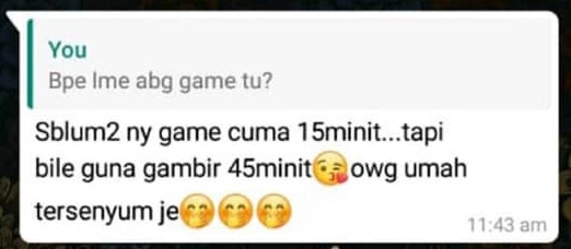 pelanggan ini berjala tahan  pancut selama 45 minit